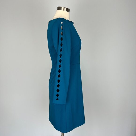 Adrianna Papell Womens Scalloped Neck Dress Teal Blue Cutout Long Sleeve size 6 - Picture 5 of 13